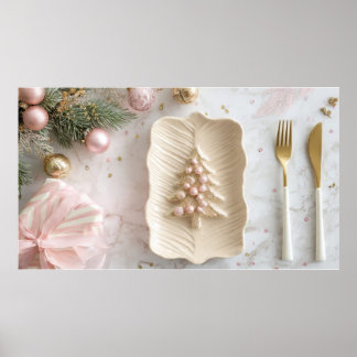 Rosa julskål på festligt bord – Högtid Poster