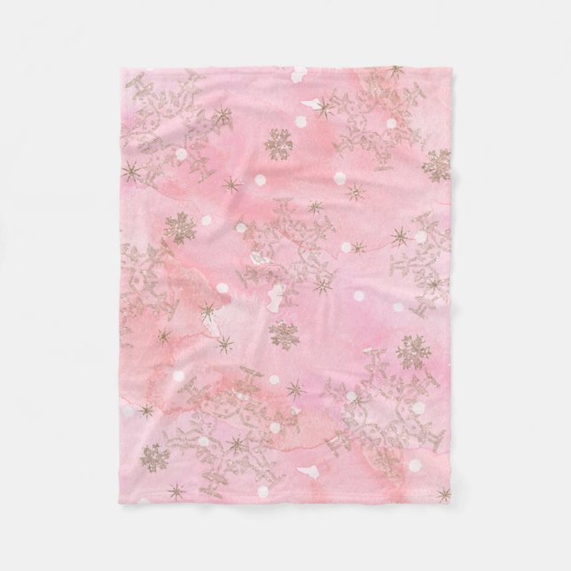Rosa julsnöflingor Boho-mönster Fleecefilt (Framsidan)