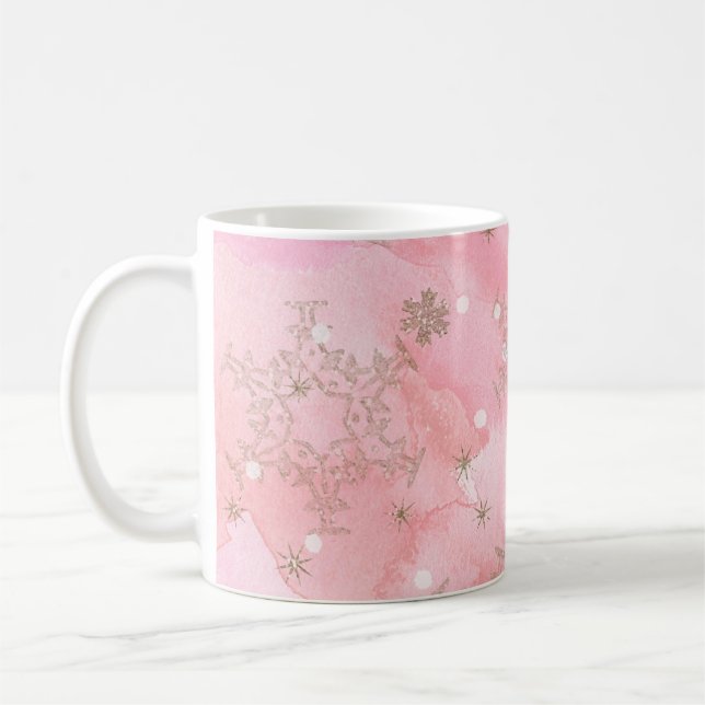 Rosa julsnöflingor Boho-mönster Kaffemugg (Vänster)