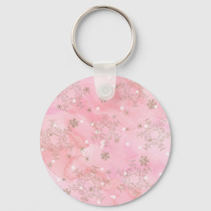 Rosa julsnöflingor Boho-mönster Nyckelring