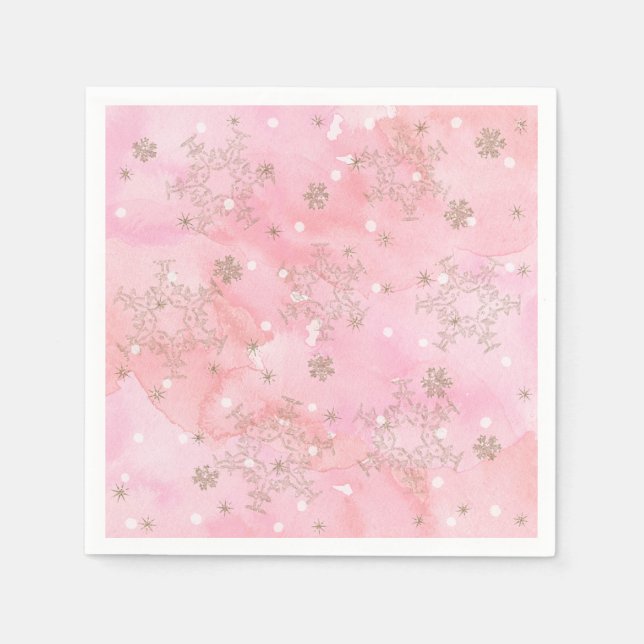 Rosa julsnöflingor Boho-mönster Pappersservett (Framsidan)