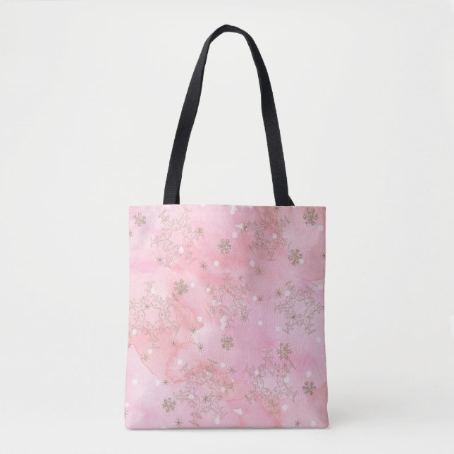 Rosa julsnöflingor Boho-mönster Tygkasse (Framsida)