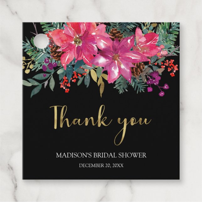 Rosa julstjärna bröllopsdusch för bruden gåvor etiketter (Framsida)