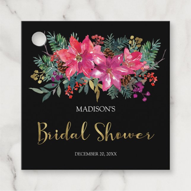 Rosa julstjärna bröllopsdusch för bruden  gåvor etiketter (Framsida)