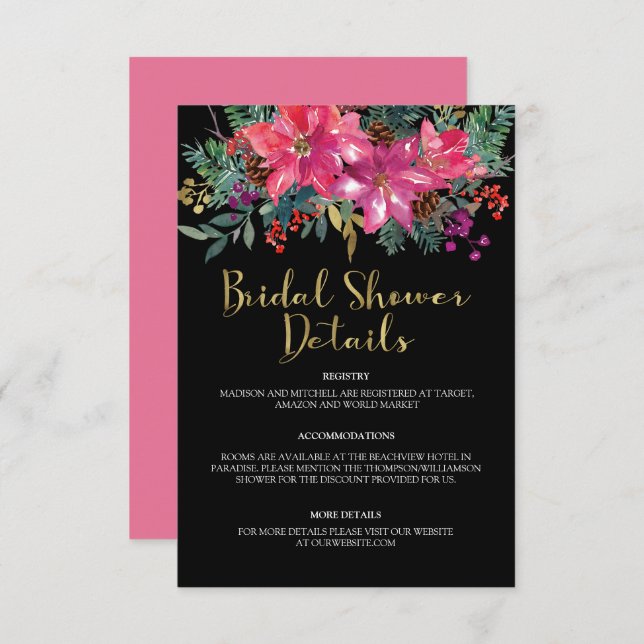 Rosa julstjärna bröllopsfest för brudar tilläggskort (Fram/baksida)