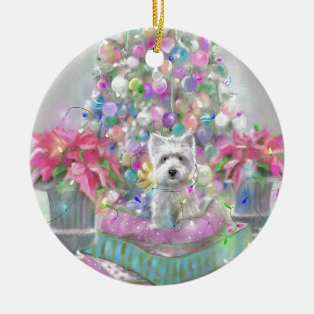 Rosa julstjärnor julgransprydnad keramik (Framsidan)