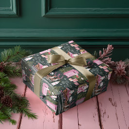 Rosa jultomten Reindeer North Pole Village Presentpapper