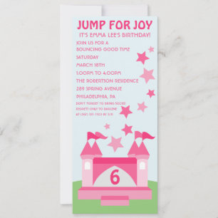 Rosa jump för Joy Bounds inbjudan till födelsedage