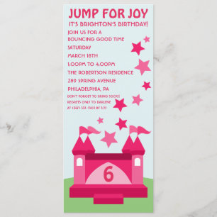 Rosa jump för Joy Bounds inbjudan till födelsedage
