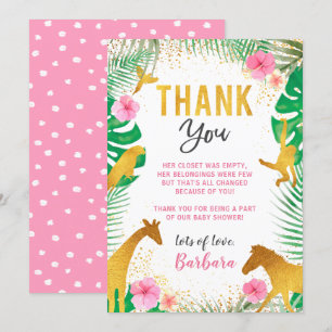 Rosa Jungle Animals Baby Shower Tack för ditt kort