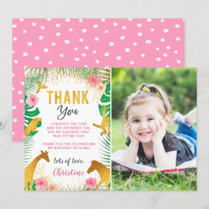 Rosa Jungle Animals Foto Birthday Tack you Card