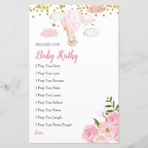 Rosa Jungle Luftballong Prayers for Baby Card