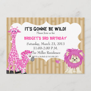 Rosa Jungle Safari Birthday Inbjudan