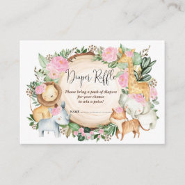  Rosa Jungle Safari Flicka Diaper Raffle Tilläggskort