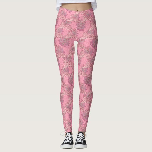 Rosa Jungle Tiger Mönster Leggings (Framsida)