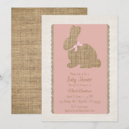Rosa & Jute Rustika Kanin Påsk Bebis Baby Shower Inbjudningar