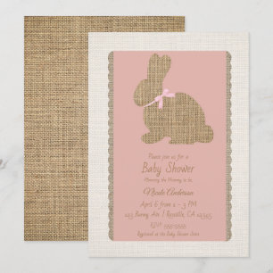 Rosa & Jute Rustika Kanin Påsk Bebis Baby Shower Inbjudningar