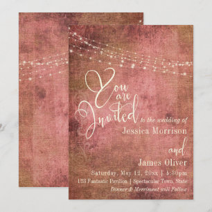 Rosa & Juteskåp Vintage Ljus Typografi Bröllop Inbjudningar