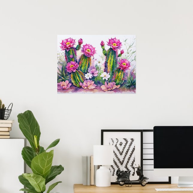 Rosa Kactus Ökenblommor Konstaffisch - Arizona! Poster (Hemmakontoret)
