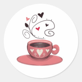 Rosa kaffe kopp runt klistermärke
