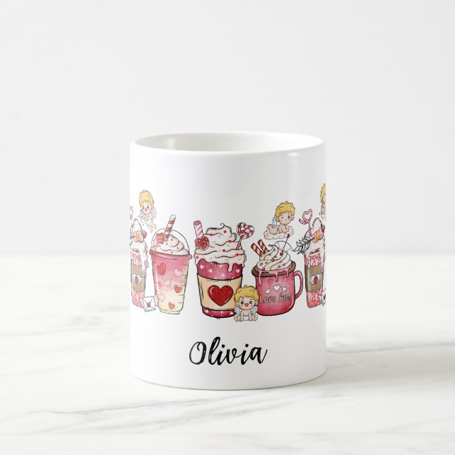 ROSA KAFFE KOPPAR CUPID VALENTINS DAG NAMN MUGG (Center)
