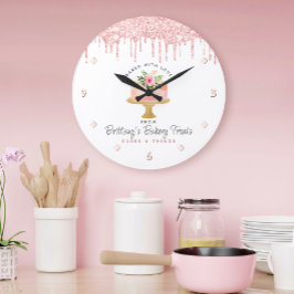 Rosa Kakglitterdropar Modern Chic Konditori Stor Klocka