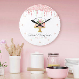 Rosa Kakglitterdropar Modern Chic Konditori Stor Klocka