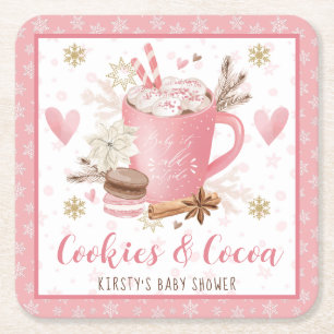 Rosa kakor och kakao - baby shower underlägg papper kvadrat