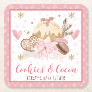 Rosa kakor och kakao - baby shower underlägg papper kvadrat