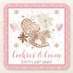Rosa kakor och kakao - baby shower underlägg papper kvadrat