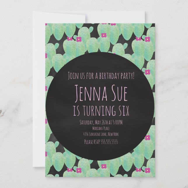 Rosa Kaktus Mönster Grönska Party (Framsida)