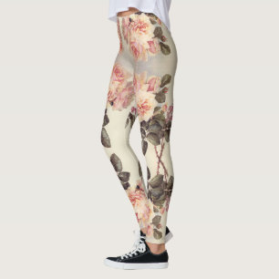 Rosa kål steg blommor All över tryckdamasker Leggings