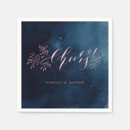 Rosa kalligrafi för marinkråm, blommigt bröllop pappersservett