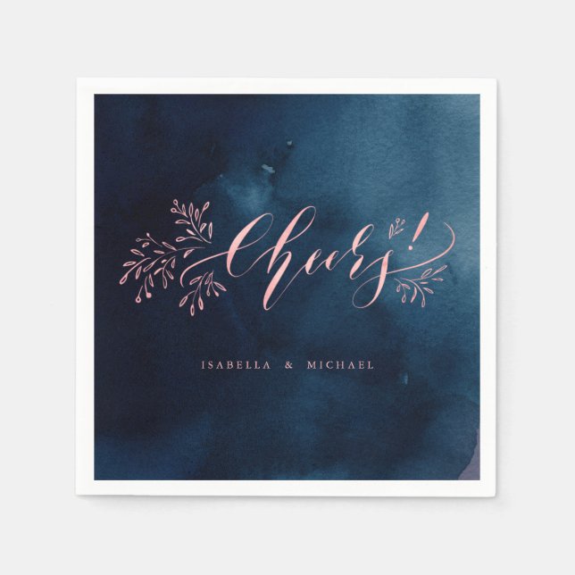 Rosa kalligrafi för marinkråm, blommigt bröllop pappersservett (Framsidan)