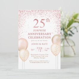Rosa kalligrafi överraskning 25-årsjubileum inbjudningar