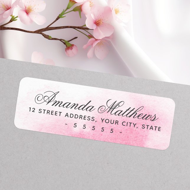 Rosa kalligrafi-skript adress returadress etikett (Pink watercolor calligraphy script address label)