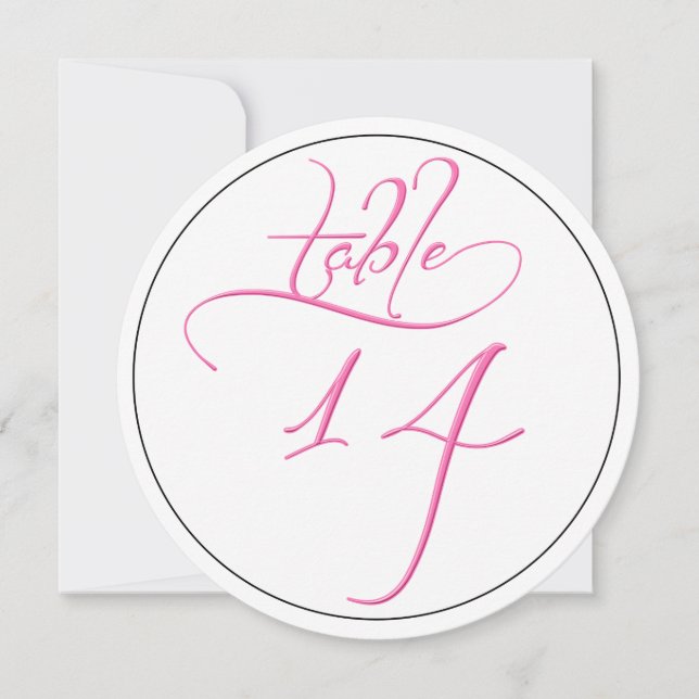Rosa kalligrafiskrifttabell Nummer 14-kort Inbjudningar (Framsida)