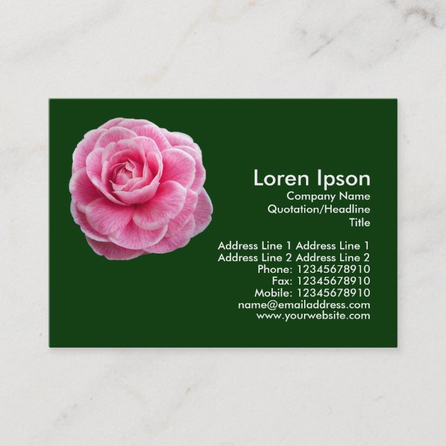 Rosa Kamelia 2 - Mörkgrön Visitkort (Framsida)