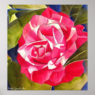 Rosa Kamellas vattenfärgsmålning av blommor Poster