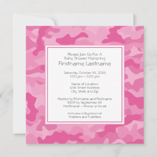Rosa kamouflage baby shower eller fest inbjudningar