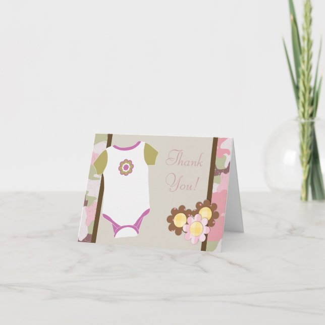 Rosa Kamouflage Baby Shower Tacksamhetskort Tack Kort (Framsida)