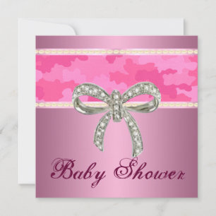 Rosa kamouflage diamantbåge baby shower-inbjudan inbjudningar