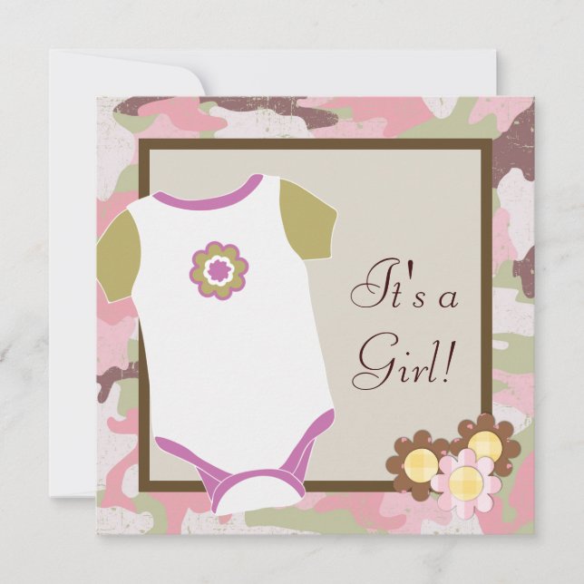 Rosa kamouflage-inbjudan till babyflicka-shower inbjudningar (Framsida)