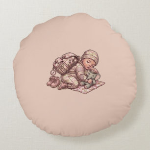Rosa kamouflage militärt babyflicka runt kudde
