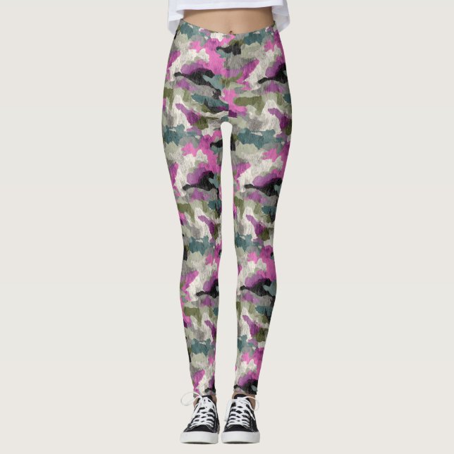 Rosa kamouflage-mönstrade  leggings (Framsida)