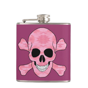 Rosa Kamouflage Skull och krosben Fickplunta