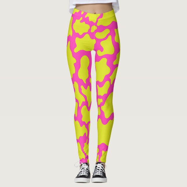 Rosa kamouflageleggings med gula former leggings (Framsida)
