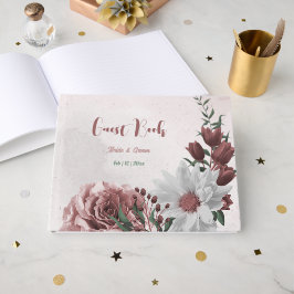 rosa kanel ro, vit blommigt, bröllop gästböcker