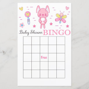Rosa kanin baby shower bingo-kort