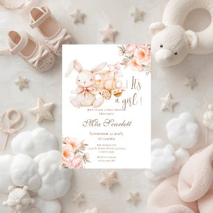 Rosa kanin baby shower flicka inbjudan